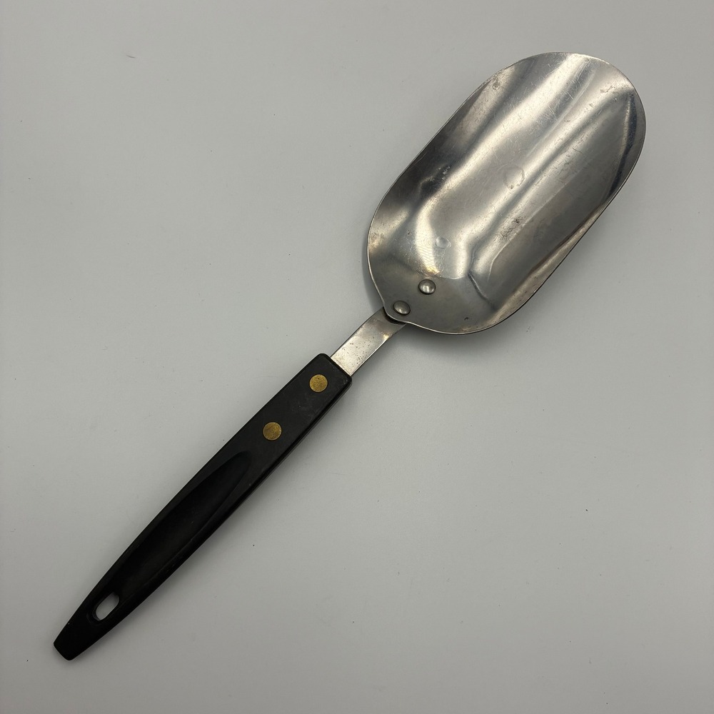 Vintage Stainless Steel Utility Scoop Black Handle Made in USA Metal Trowel